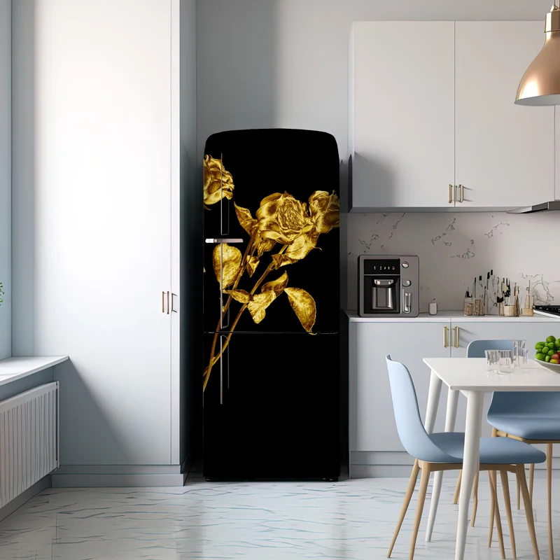 Kühlschrankaufkleber goldene rosen vor schwarzem hintergrund