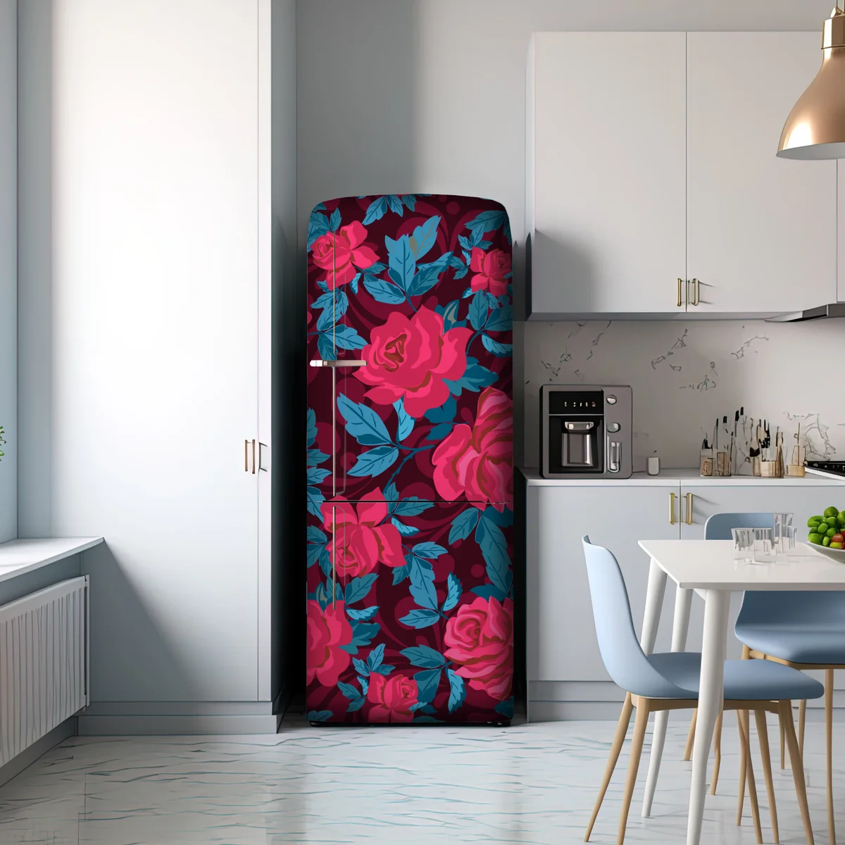 Kühlschrankaufkleber vintage rosenmuster in rosa und türkis Kühlschrankaufkleber vintage rosenmuster in rosa und türkis