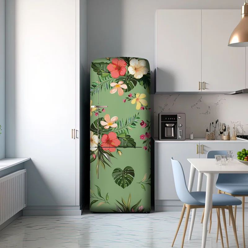 Kühlschrankaufkleber grünes tropisches hibiskusmuster