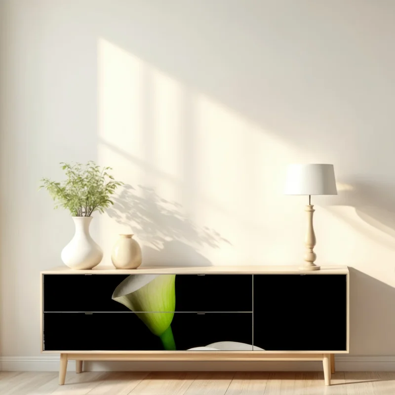 Repositionierbarer Aufkleber weiße calla vor schwarzem hintergrund Repositionierbarer Aufkleber weiße calla vor schwarzem hintergrund