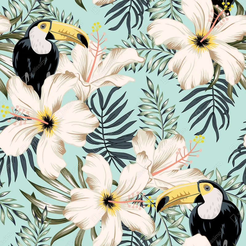 Tischaufkleber und Schreibtischaufkleber tropisches muster mit tukan und blumen Tischaufkleber und Schreibtischaufkleber tropisches muster mit tukan und blumen