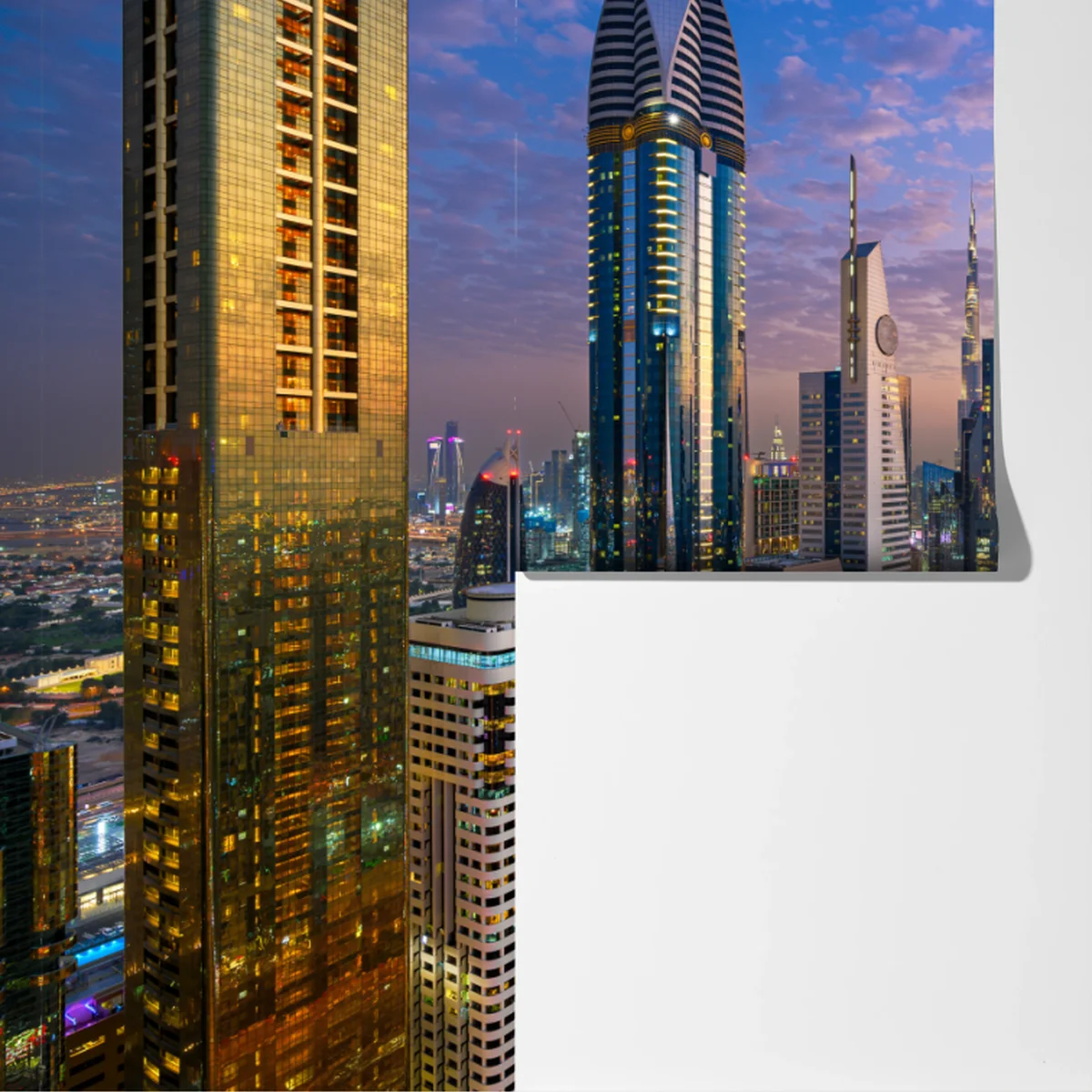 Fototapete stadtszene Dubais bei dämmerung Fototapete stadtszene Dubais bei dämmerung