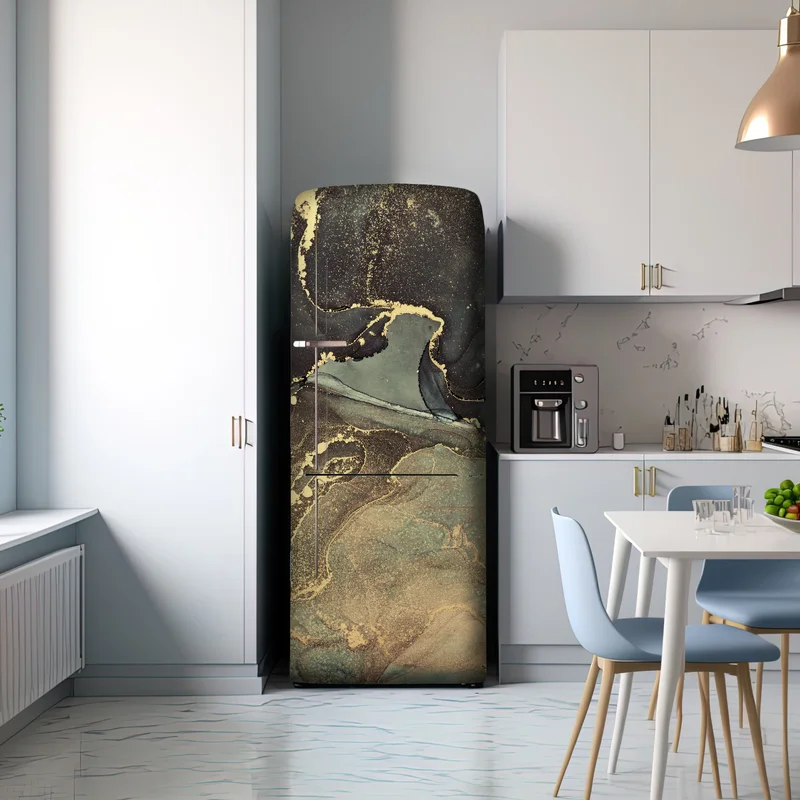 Kühlschrankaufkleber türkis und gold fließende abstraktion