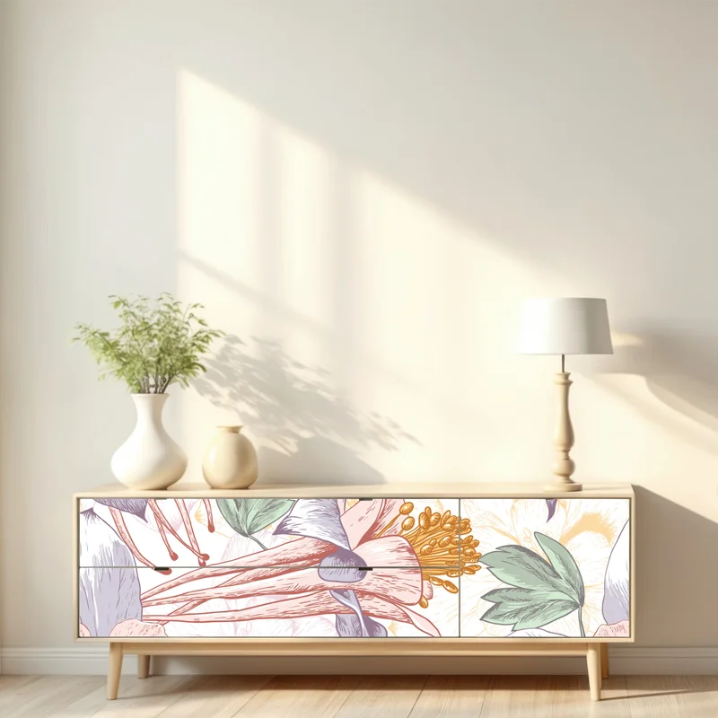 Repositionierbarer Aufkleber zarte pastellblumen im botanischen stil Repositionierbarer Aufkleber zarte pastellblumen im botanischen stil