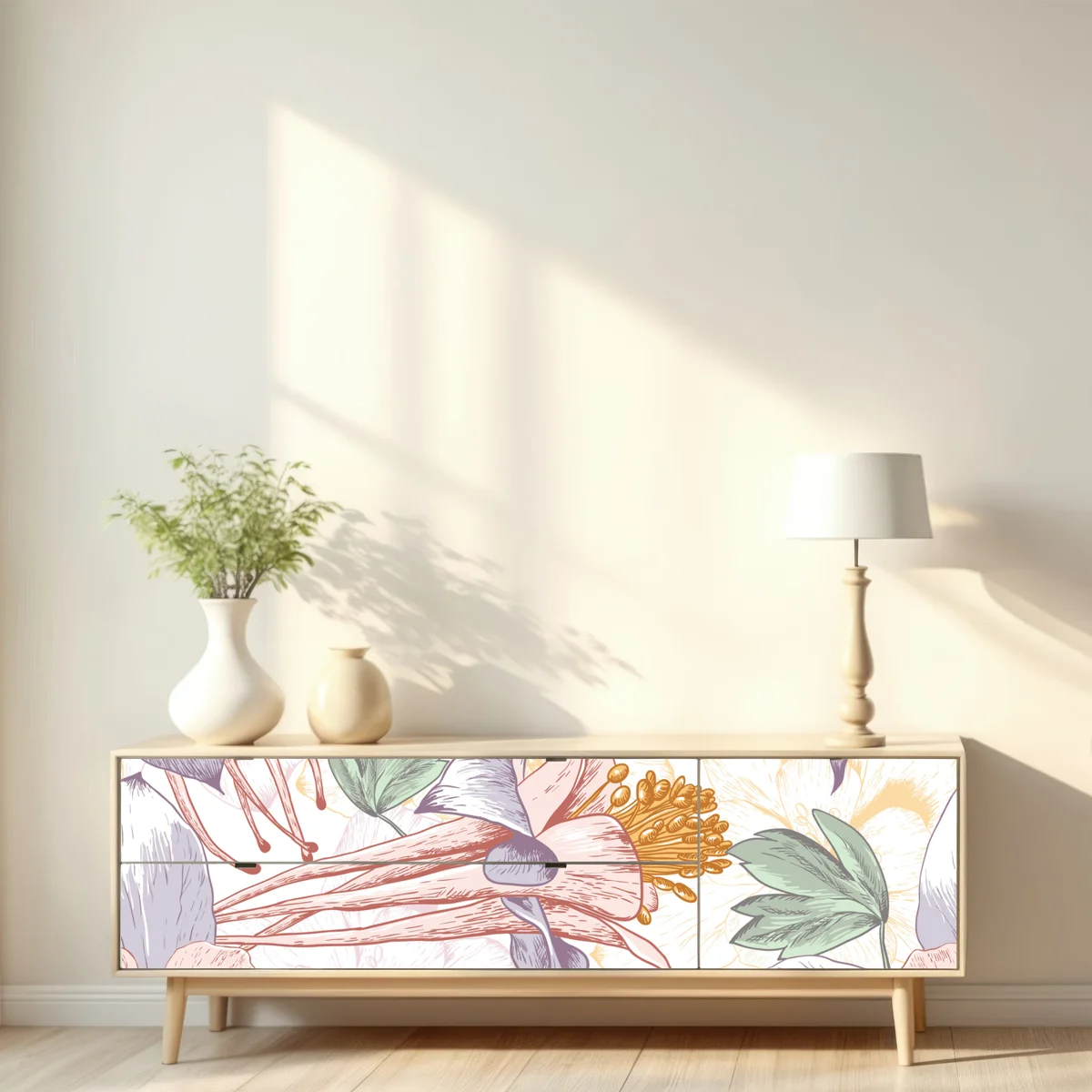 Repositionierbarer Aufkleber zarte pastellblumen im botanischen stil Repositionierbarer Aufkleber zarte pastellblumen im botanischen stil