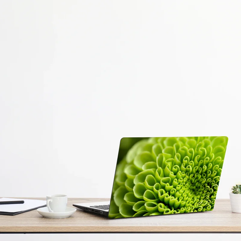 Laptop-Aufkleber leuchtende grüne blumenspirale im makro