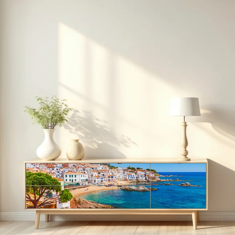 Repositionierbarer Aufkleber sonniges mediterranes küstendorf