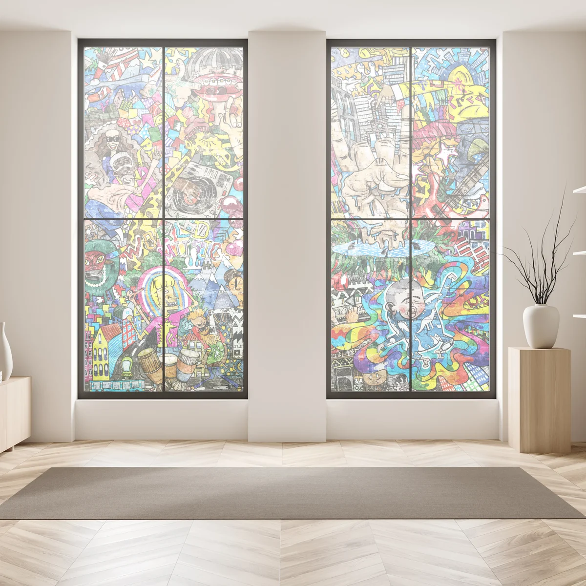 Fensteraufkleber farbenfrohes urbanes musikmural Fensteraufkleber farbenfrohes urbanes musikmural