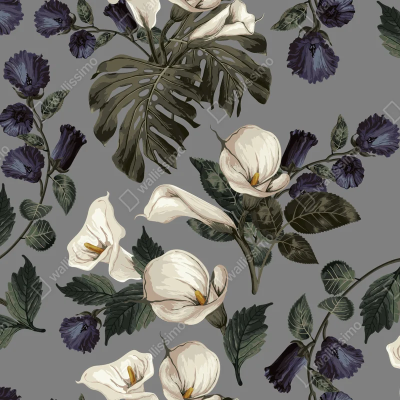Laptop-Aufkleber vintage calla blumenmuster auf grauem hintergrund Laptop-Aufkleber vintage calla blumenmuster auf grauem hintergrund