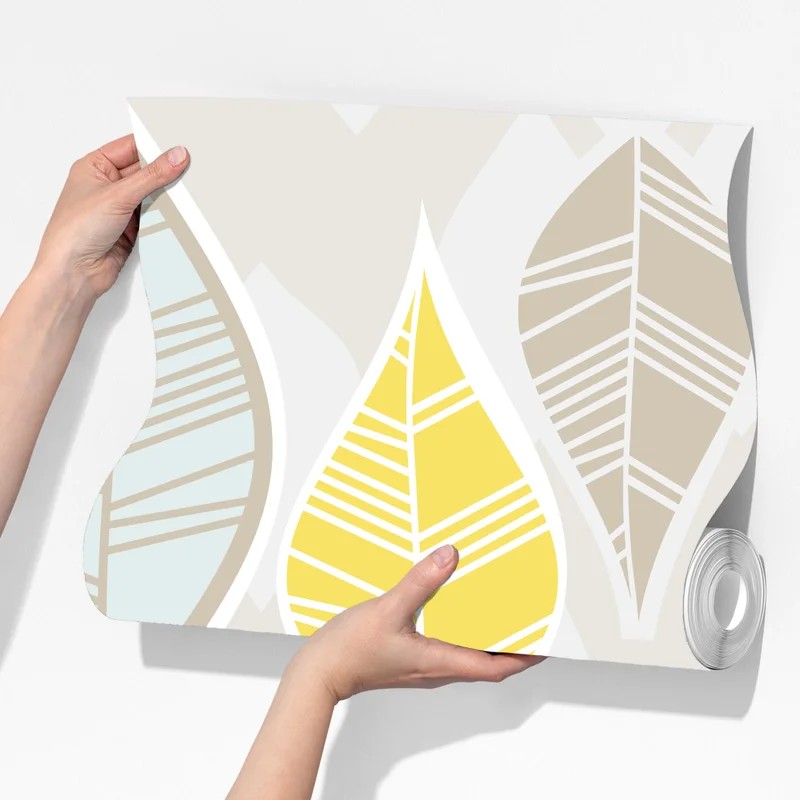 Fototapete skandinavisches blättermuster in sanften neutralen tönen Fototapete skandinavisches blättermuster in sanften neutralen tönen