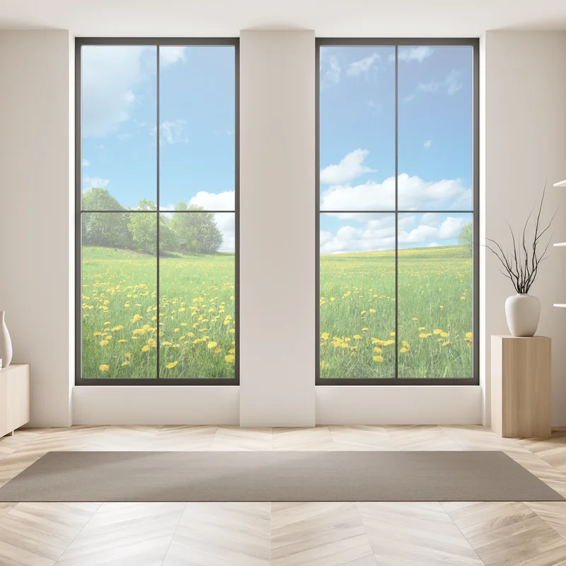 Fensteraufkleber sonnige wiese mit löwenzahn und blauem himmel Fensteraufkleber sonnige wiese mit löwenzahn und blauem himmel