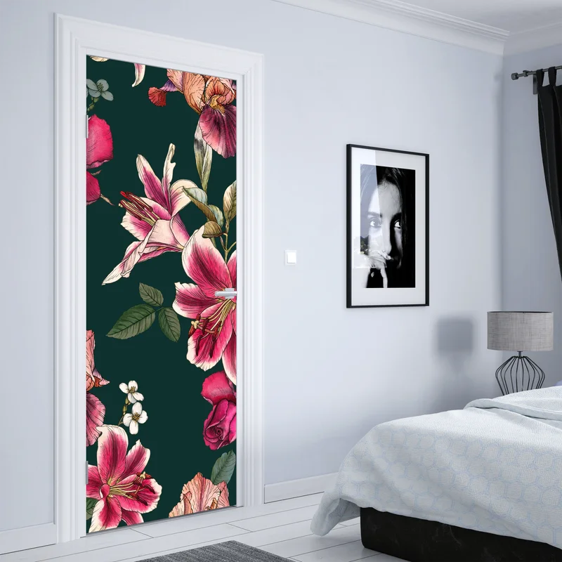 Türaufkleber vintage botanisches floralmuster auf tiefgrün