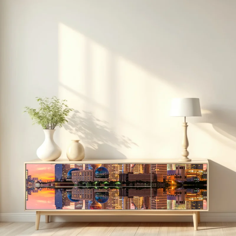 Repositionierbarer Aufkleber Shanghai skyline bei sonnenaufgang