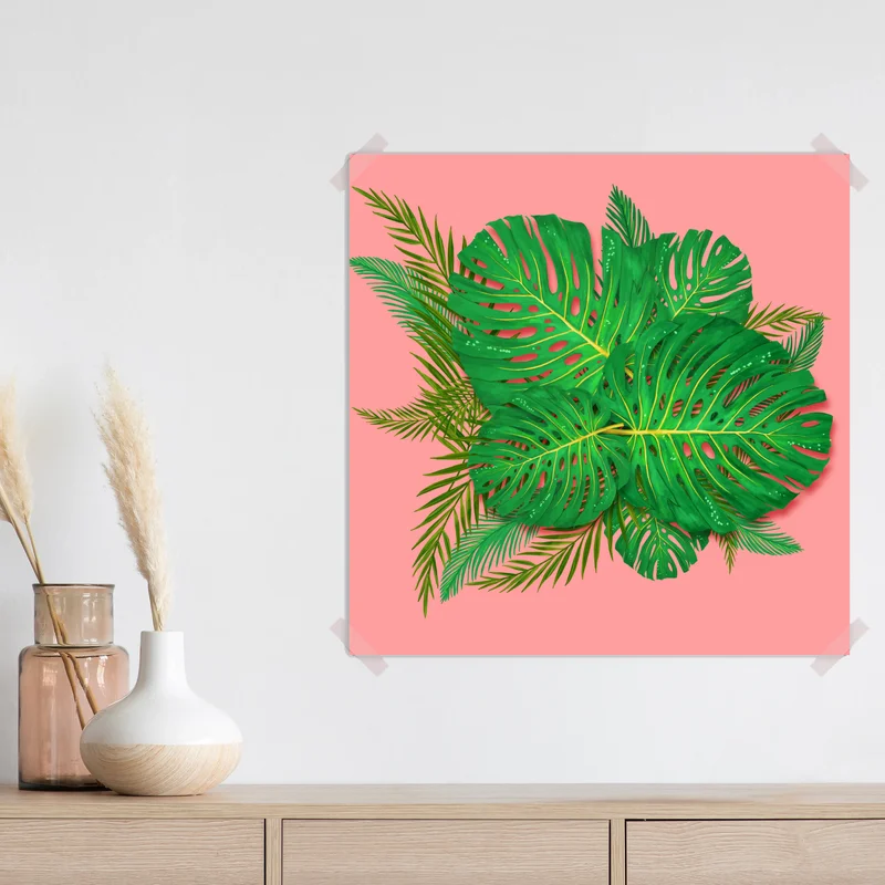 Poster monstera- und palmblätter vor rosa hintergrund • Poster bei Wallnifity® Poster monstera- und palmblätter vor rosa hintergrund • Poster bei Wallnifity®