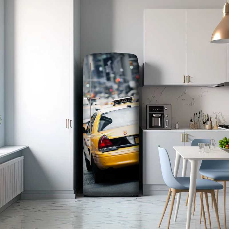 Kühlschrankaufkleber gelbe taxis in einer belebten straße von New York Kühlschrankaufkleber gelbe taxis in einer belebten straße von New York