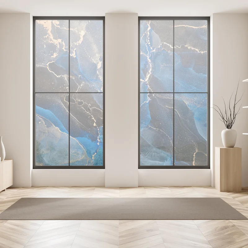 Fensteraufkleber luxuriöse blaue und goldene abstrakte wellen