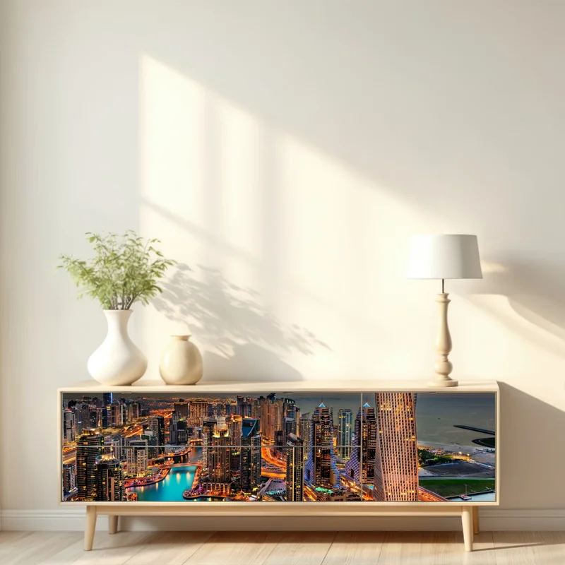 Repositionierbarer Aufkleber Dubai marina skyline bei dämmerung Repositionierbarer Aufkleber Dubai marina skyline bei dämmerung