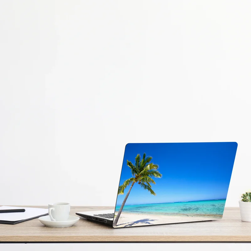 Laptop-Aufkleber tropischer traumstrand mit palme