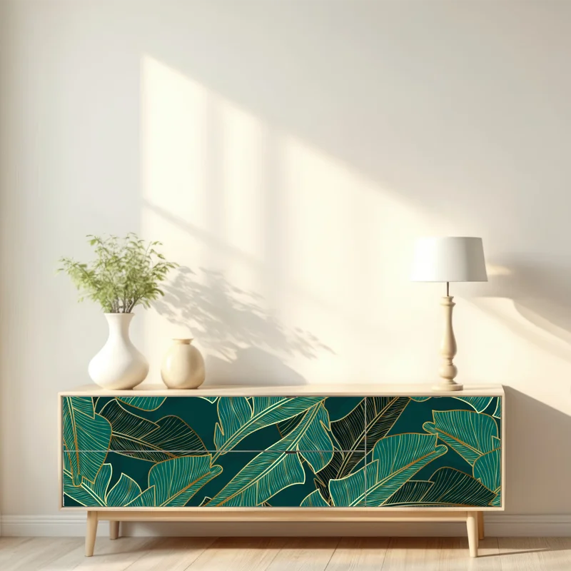 Repositionierbarer Aufkleber goldene tropische bananenblätter