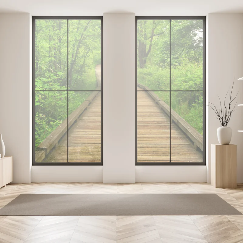 Fensteraufkleber ruhiger holzsteg im wald