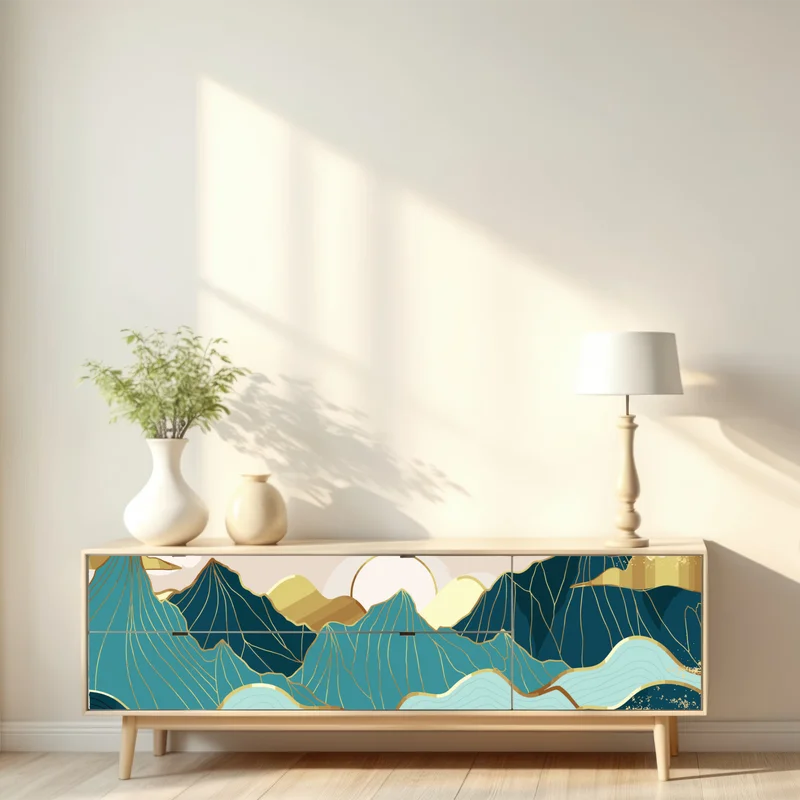 Repositionierbarer Aufkleber türkise berge mit goldenen akzenten Repositionierbarer Aufkleber türkise berge mit goldenen akzenten