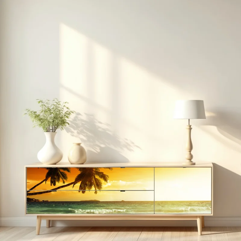 Repositionierbarer Aufkleber tropischer sonnenuntergang am strand