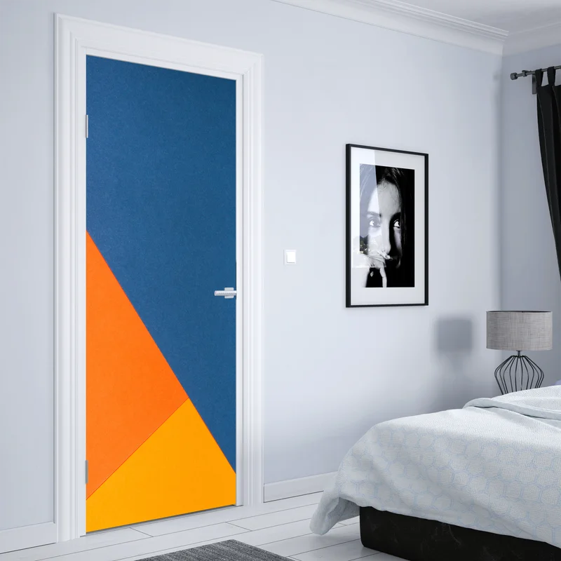 Türaufkleber mutige geometrische komposition in blau und orange