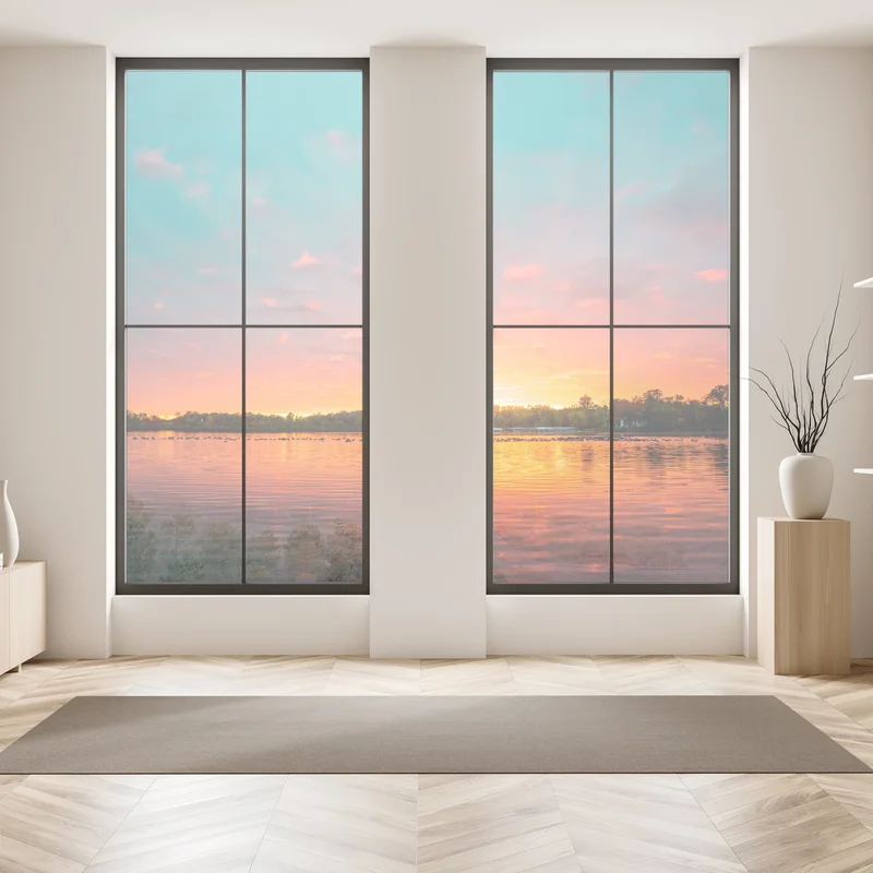 Fensteraufkleber türkisfarbener sonnenuntergang über ruhigem see