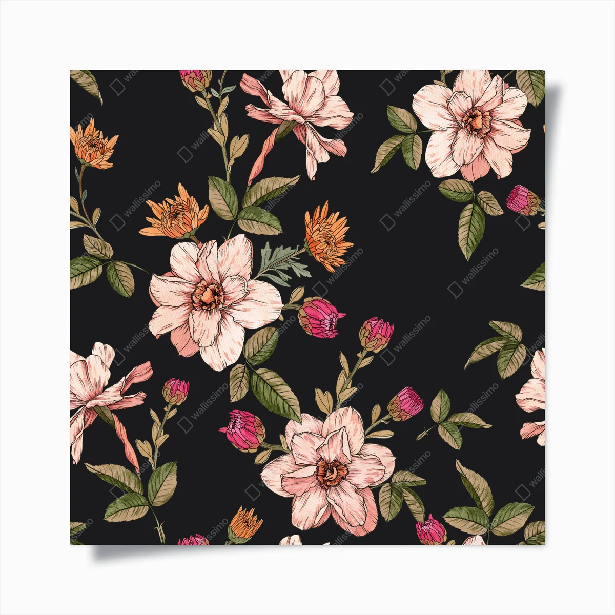 Poster vintage rosa blüten auf schwarzem hintergrund • Poster bei Wallnifity® Poster vintage rosa blüten auf schwarzem hintergrund • Poster bei Wallnifity®