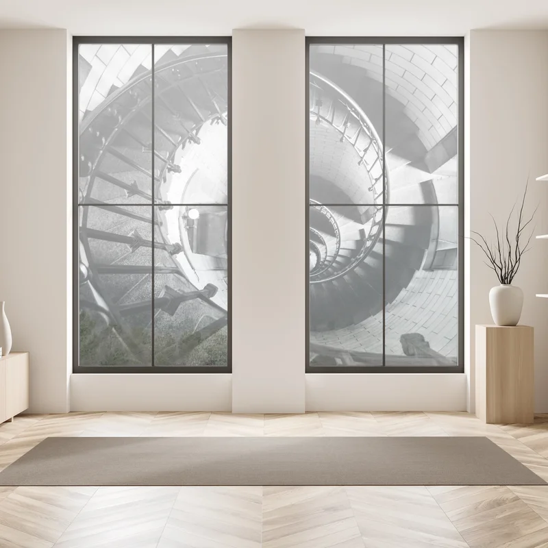 Fensteraufkleber spiraltreppe in monochromer perspektive Fensteraufkleber spiraltreppe in monochromer perspektive