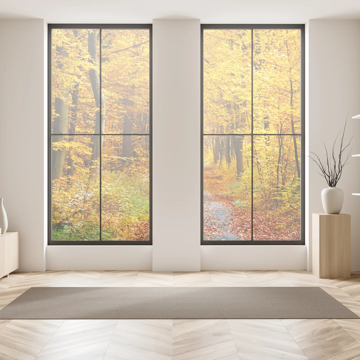 Fensteraufkleber goldener herbstwald pfad Fensteraufkleber goldener herbstwald pfad