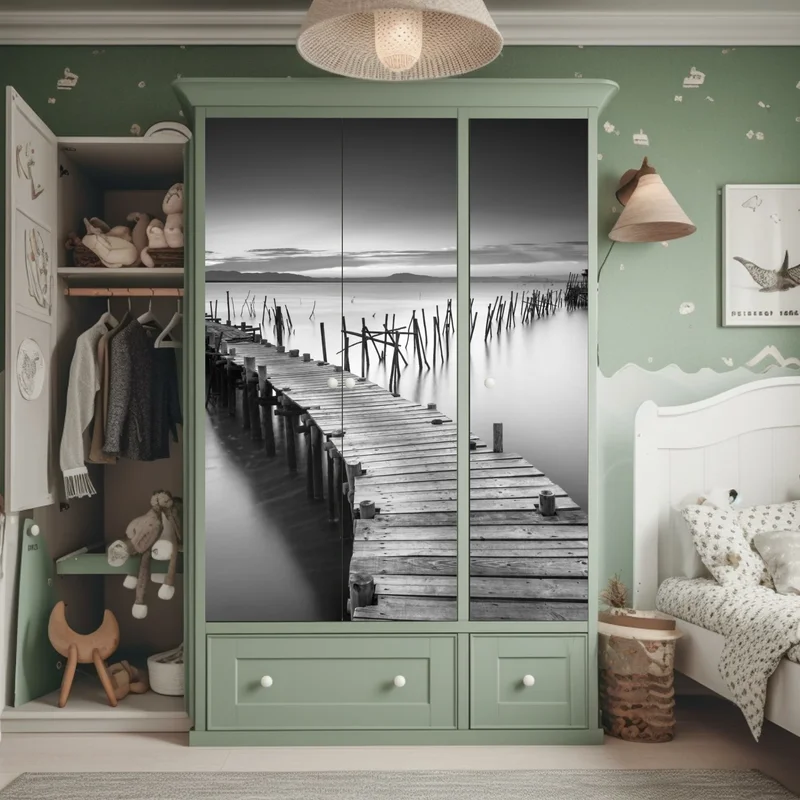 Schrankaufkleber ruhiger hölzerner steg bei dämmerung Schrankaufkleber ruhiger hölzerner steg bei dämmerung