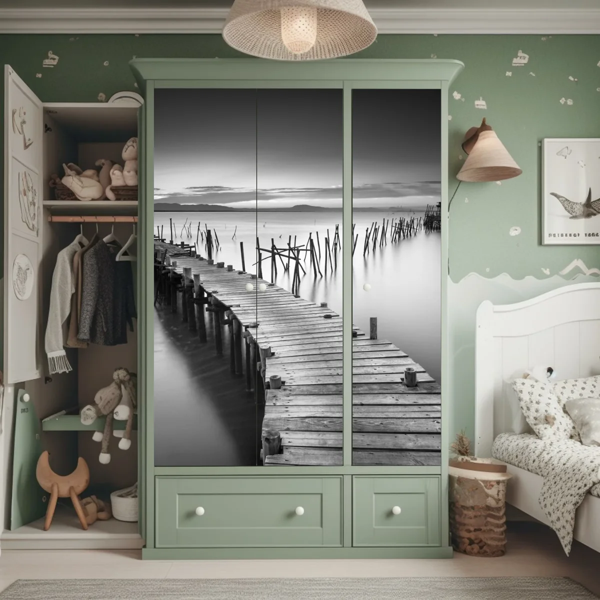 Schrankaufkleber ruhiger hölzerner steg bei dämmerung Schrankaufkleber ruhiger hölzerner steg bei dämmerung