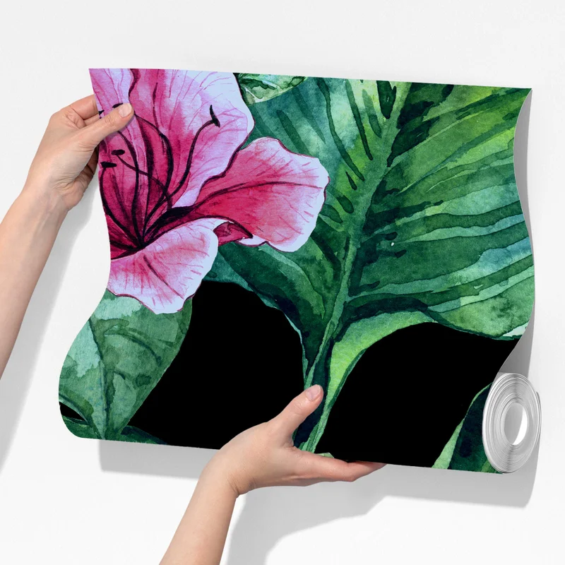 Fototapete rosa aquarellblumen auf schwarzem hintergrund Fototapete rosa aquarellblumen auf schwarzem hintergrund