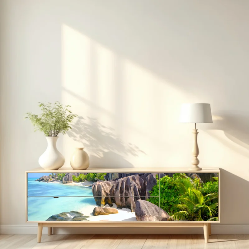 Repositionierbarer Aufkleber Anse Source d'Argent, La Digue türkisfarbener strand