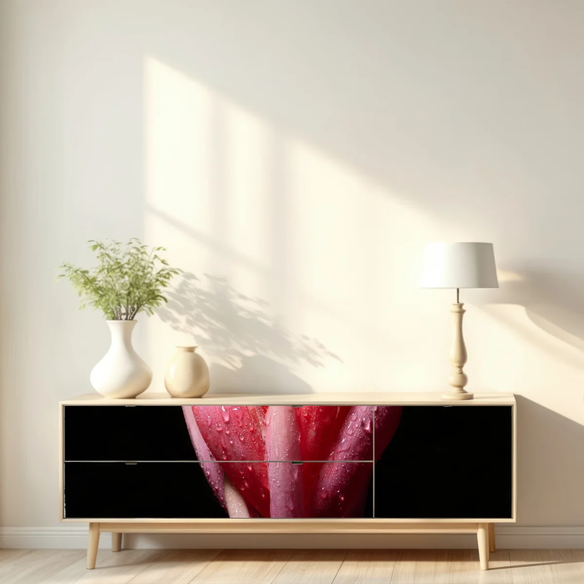 Repositionierbarer Aufkleber leuchtende rosa blüte vor schwarzem hintergrund Repositionierbarer Aufkleber leuchtende rosa blüte vor schwarzem hintergrund