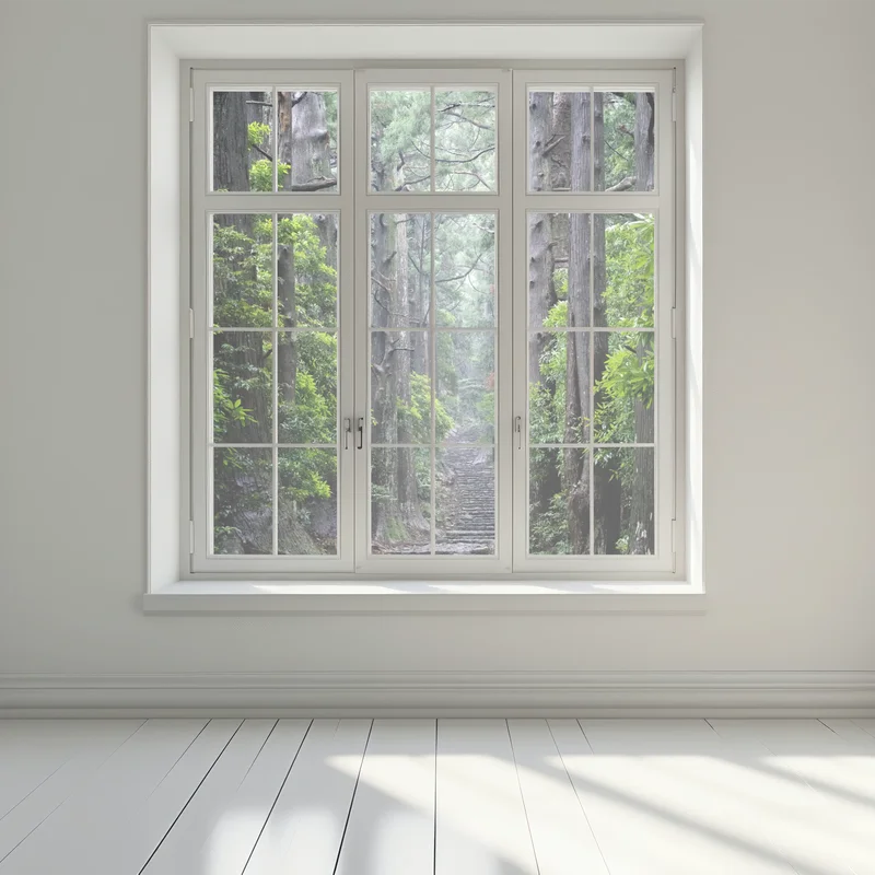 Fensteraufkleber mystischer waldweg zwischen alten bäumen Fensteraufkleber mystischer waldweg zwischen alten bäumen