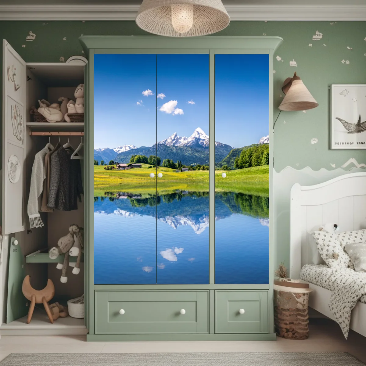 Schrankaufkleber alpenpanorama mit spiegelung im see Schrankaufkleber alpenpanorama mit spiegelung im see