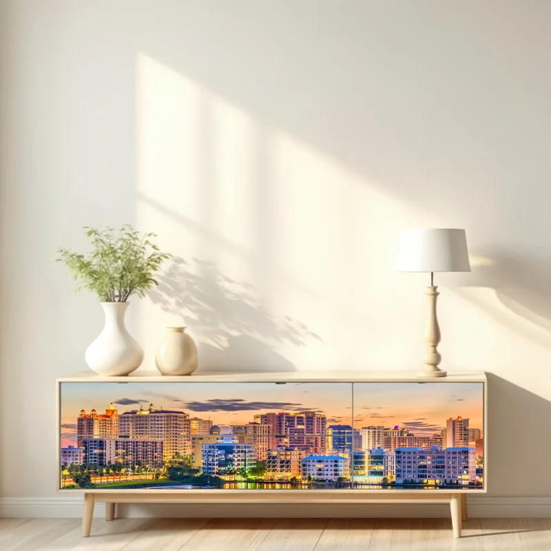 Repositionierbarer Aufkleber Sarasota bei dämmerung über der bucht