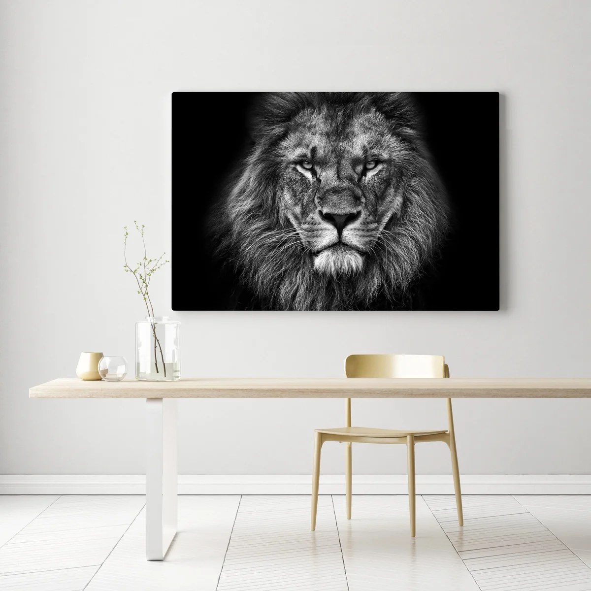 Leinwandbild majestätisches löwenportrait in monochrom Leinwandbild majestätisches löwenportrait in monochrom