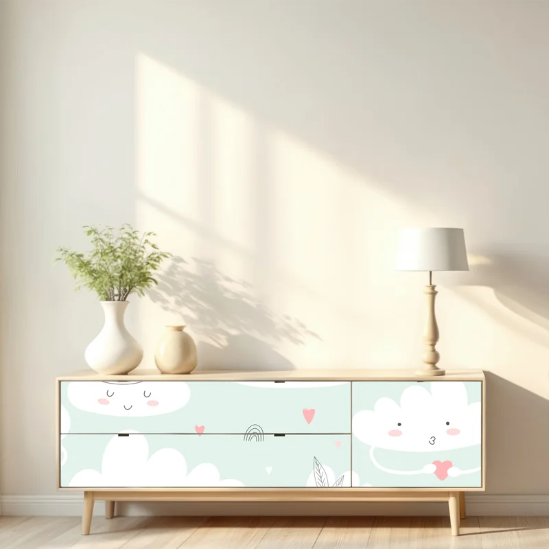 Repositionierbarer Aufkleber lächelnde wolken pastellmuster fürs kinderzimmer