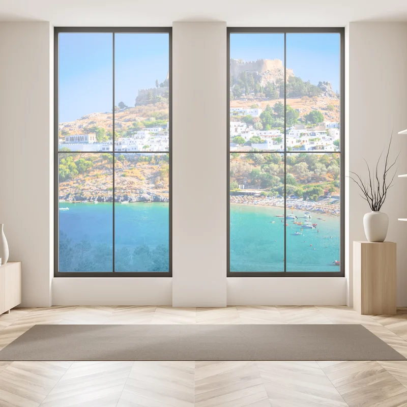 Fensteraufkleber Lindos: akropolis über dem weißen dorf, Rhodos Fensteraufkleber Lindos: akropolis über dem weißen dorf, Rhodos