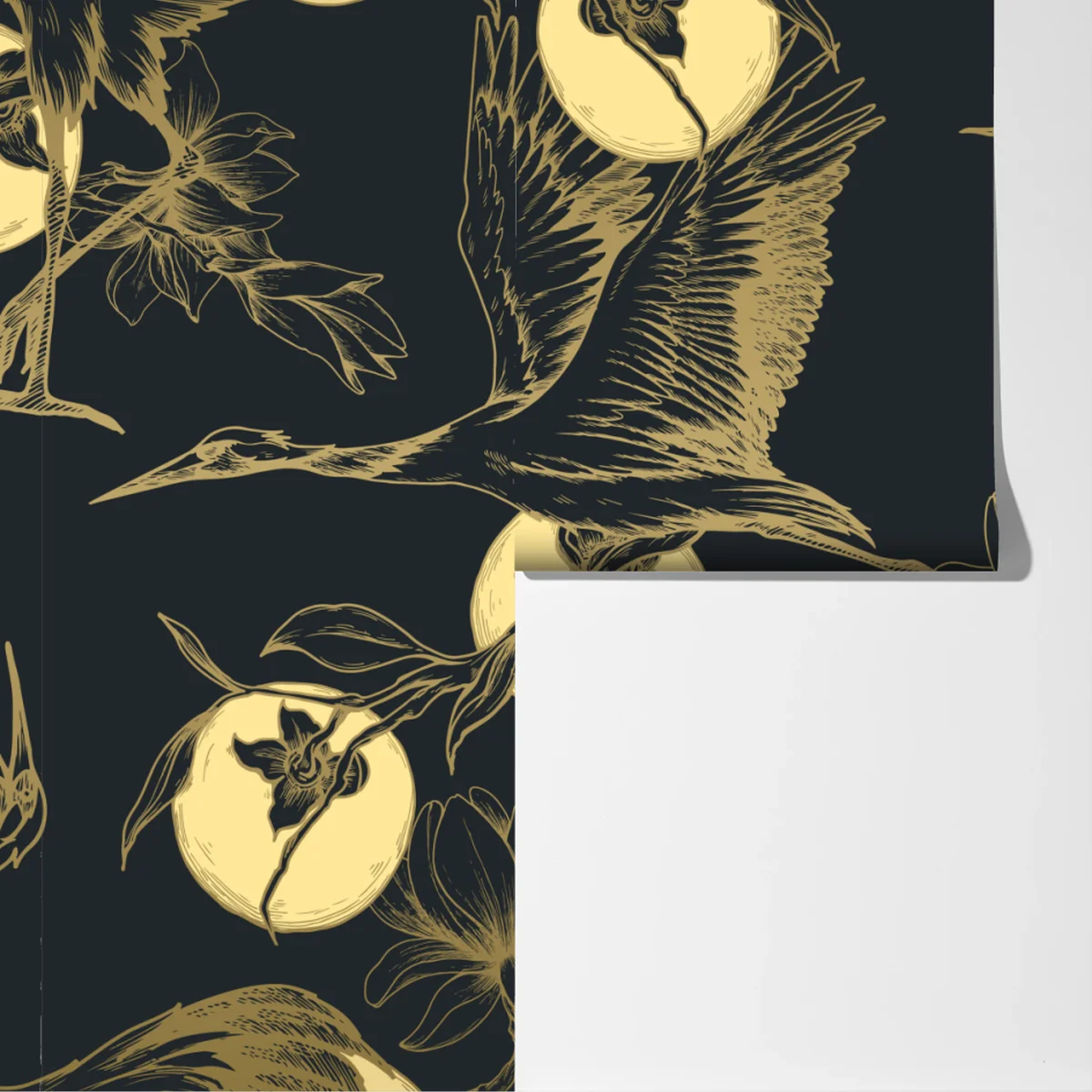 Fototapeta złote żurawie i księżycowy wzór Fototapeta złote żurawie i księżycowy wzór