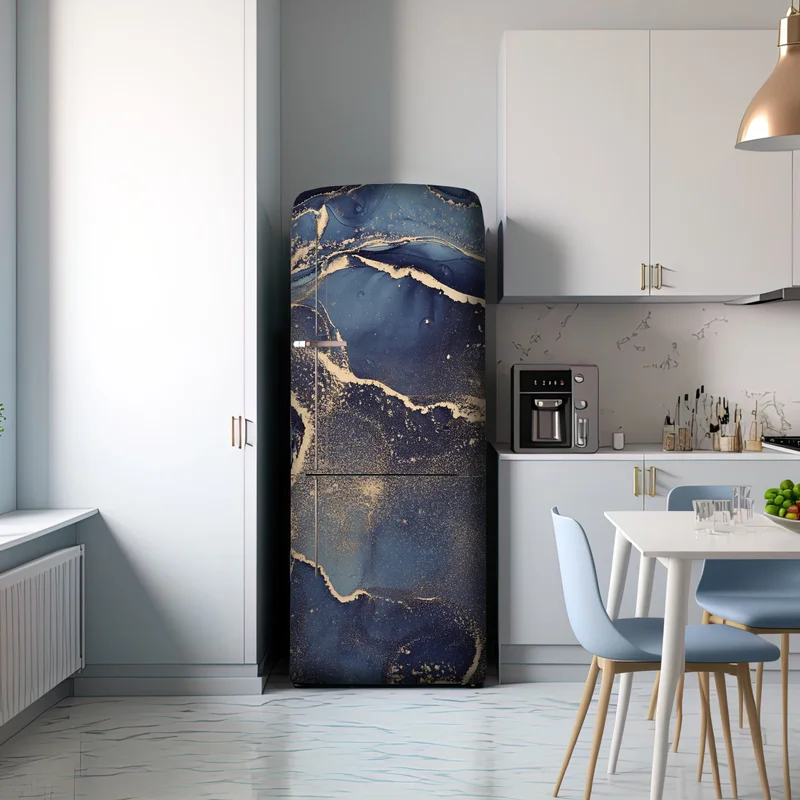 Kühlschrankaufkleber traumhafte abstrakte fließmalerei in blau und gold