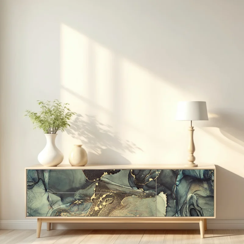 Repositionierbarer Aufkleber türkis und gold fließende abstraktion Repositionierbarer Aufkleber türkis und gold fließende abstraktion