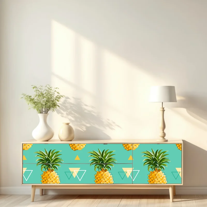 Repositionierbarer Aufkleber tropisches ananasmuster auf türkisfarbenem hintergrund