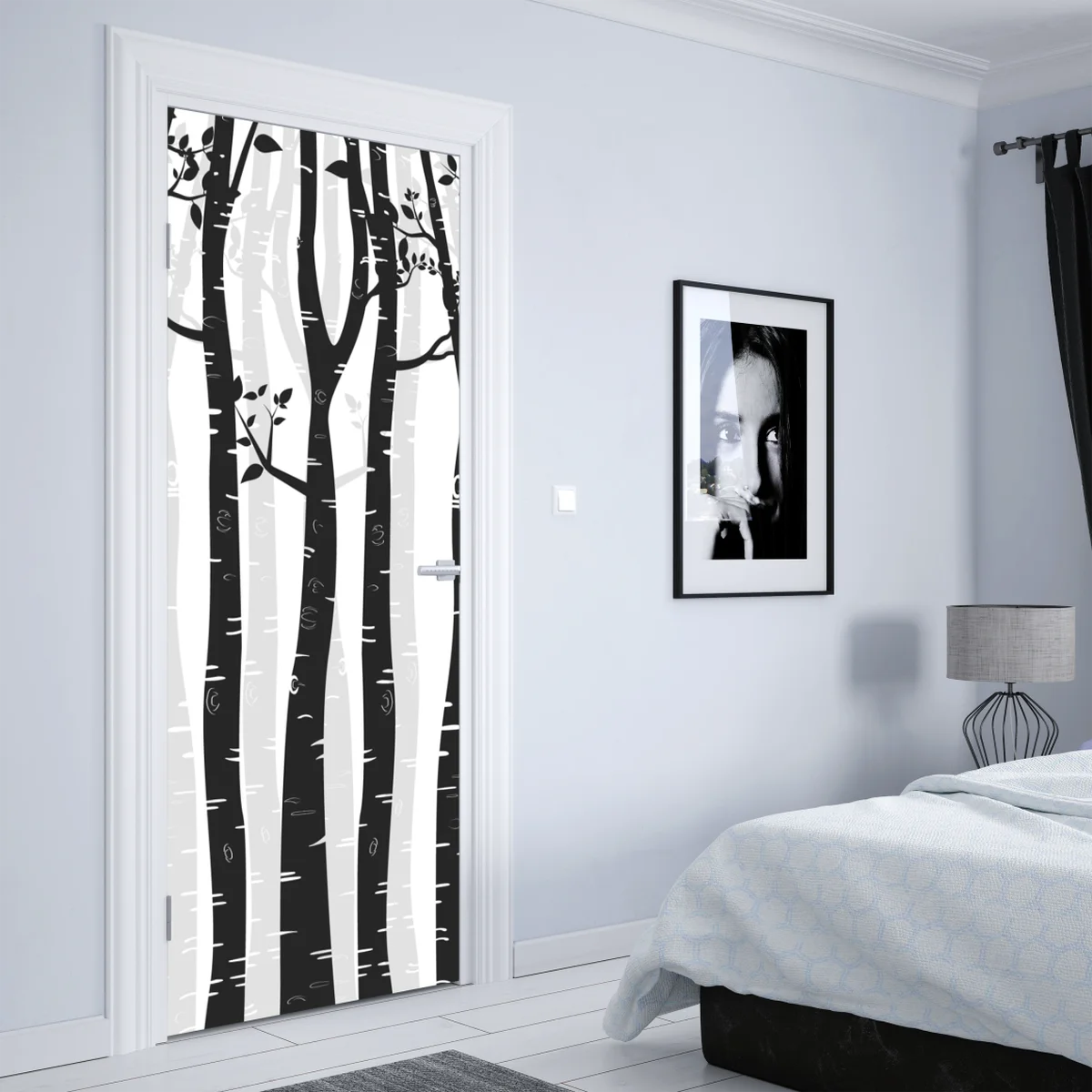 Türaufkleber monochromatischer birkenwald Türaufkleber monochromatischer birkenwald