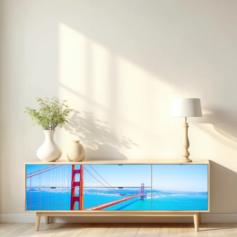 Repositionierbarer Aufkleber Golden Gate Bridge über der bucht von San Francisco