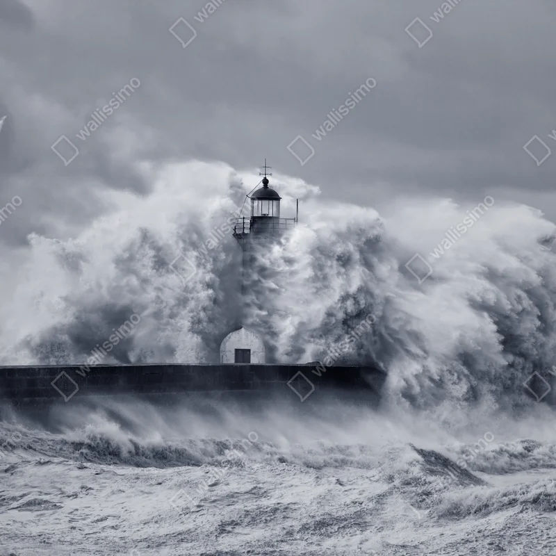 Leinwandbild leuchtturm von mächtigen wellen umgeben Leinwandbild leuchtturm von mächtigen wellen umgeben