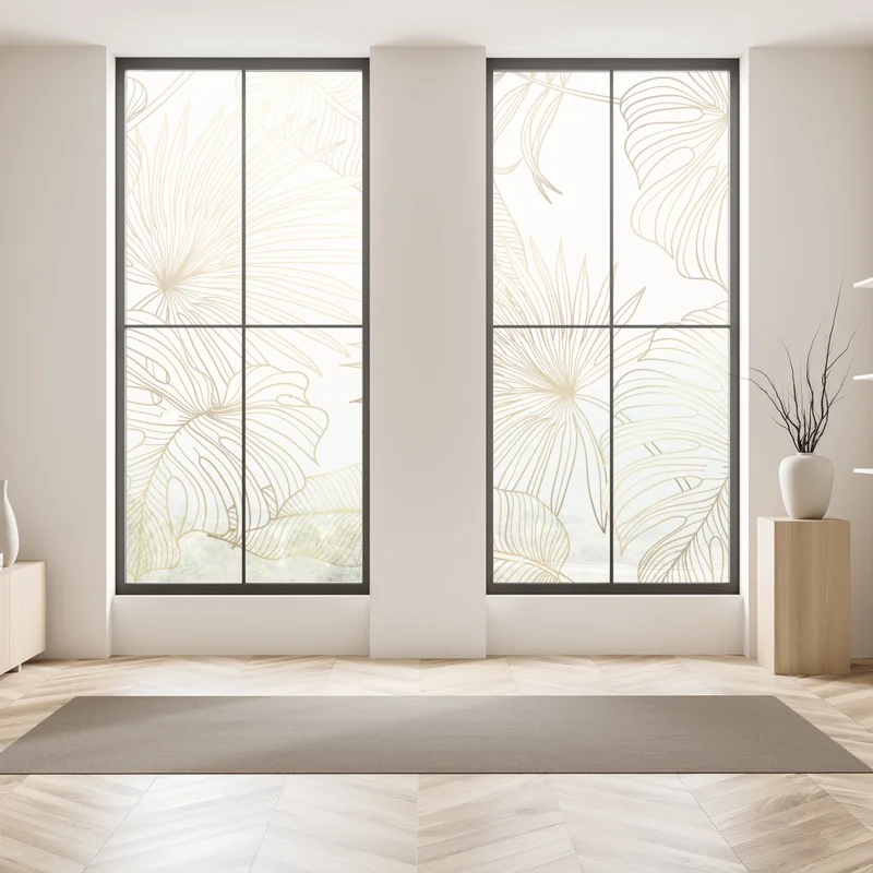 Fensteraufkleber goldene tropische blätter auf beigem hintergrund Fensteraufkleber goldene tropische blätter auf beigem hintergrund